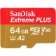 Карта памяти SanDisk 64GB microSD class 10 V30 Extreme PLUS (SDSQXBU-064G-GN6MA)