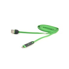 Дата кабель USB 2.0 AM to Lightning + Micro 5P 2.0m 2A flat green PowerPlant (CA910502)