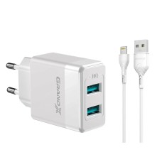 Зарядное устройство Grand-X CH-50WL 2USB 5V 2,4A White + cable USB-Lightning (CH-50WL)