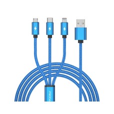 Дата кабель USB 2.0 AM to Lightning + Micro 5P + Type-C blue Proda (PD-B65th-BL)