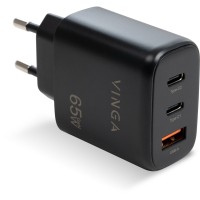 Зарядное устройство Vinga GaN 65W PD+QC 2C1A ports Wall Charger (VCPCHCCA65B)