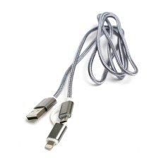 Дата кабель USB 2.0 AM to Lightning + Micro 5P 1.0m cotton PowerPlant (KD00AS1289)