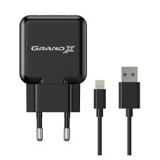 Зарядний пристрій Grand-X 1*USB, 2,1A, Black, + cable USB -> Lightning, Cu, 2.1А, 1m (CH03LTB)