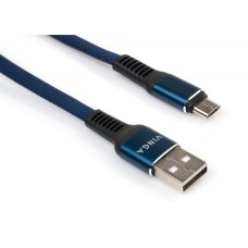 Дата кабель USB 2.0 AM to Micro 5P 1m flat nylon blue Vinga (VCPDCMFNB1B)