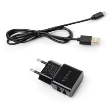 Зарядний пристрій Vinga 2 Port USB Wall Charger 2.1A + microUSB cable (VCPWCH2USB2ACMBK)