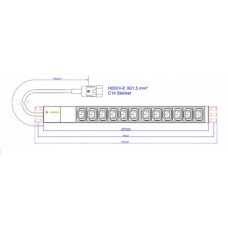 Силовий блок Conteg 19" 12 розеток IEC C13, вилка С14, кабель 3м (IP-BA-C12C300010)