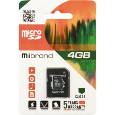 Карта памяти Mibrand 4GB microSDHC class 4 (MICDC4/4GB-A)