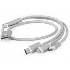 Дата кабель USB 2.0 AM to Lightning + Micro 5P + Type-C 1.0m silver Cablexpert (CC-USB2-AM31-1M-S)