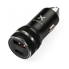 Зарядний пристрій Vinga QC3.0 + PD Quick Car Charger aluminium 36W Max black (VCCQPAC)